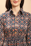 Navy Blue Pure Cambric Cotton Jaipuri Printed Dress