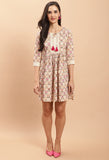 White Pure Cambric Cotton Jaipuri Printed Dress