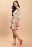 White Pure Cambric Cotton Jaipuri Printed Dress