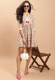 White Pure Cambric Cotton Jaipuri Printed Dress