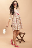 White Pure Cambric Cotton Jaipuri Printed Dress