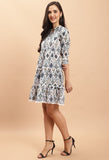 White Pure Cambric Cotton Jaipuri Printed Dress