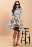 White Pure Cambric Cotton Jaipuri Printed Dress