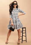 White Pure Cambric Cotton Jaipuri Printed Dress