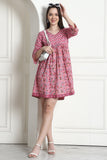 Light Pink Pure Cotton Printed Western Dress