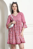 Light Pink Pure Cotton Printed Western Dress