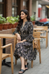 Black & Beige Pure Cotton Floral Printed Western Dress