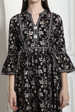 Black & Beige Pure Cotton Floral Printed Western Dress