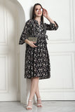 Black & Beige Pure Cotton Floral Printed Western Dress