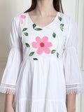 White Cotton Brush Printed Western Dress