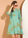 Sage Green Pure Cotton Floral Paint Western Dress