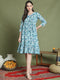 Women's Blue Pure Cotton Jaipuri Printed Western Dress