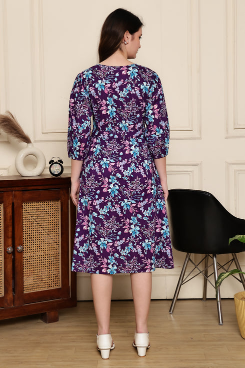 Purple Petal Play Cotton Jaipuri Printed Dress