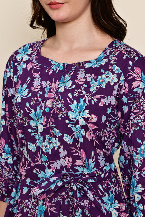 Purple Petal Play Cotton Jaipuri Printed Dress
