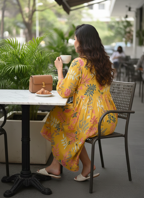 Floral Sunshine Cotton Jaipuri Printed Dress