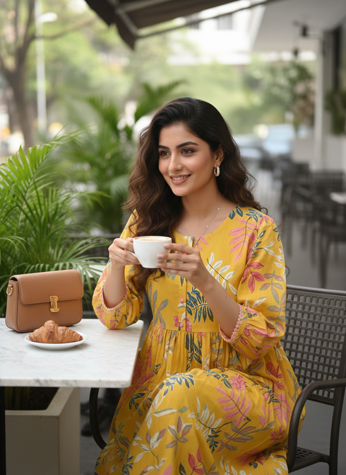 Floral Sunshine Cotton Jaipuri Printed Dress