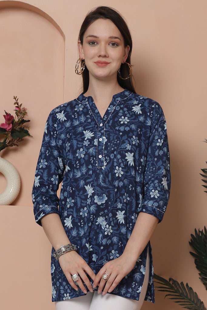 Blue Pure Cotton Floral Printed Tunic