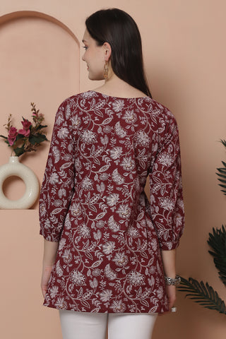 Maroon Pure Cotton Foil Printed Tunic