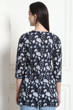 Black & White  Cotton Floral Printed Tunic