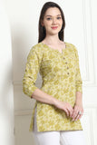 Lime Yellow Cotton Foil Printed Tunic