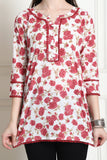 White & Magenta Cotton Floral Printed Tunic