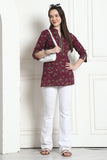 Wine Cotton Floral Printed Tunic