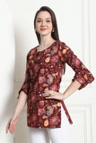 Maroon Cotton Floral Printed Tunic