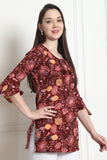 Maroon Cotton Floral Printed Tunic