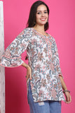 White Pure Cotton Floral Printed Tunic