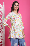 White Pure Cotton Floral Printed Tunic