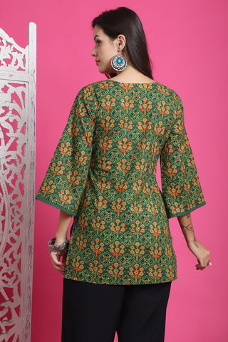 Green Pure Cotton Floral Printed Tunic