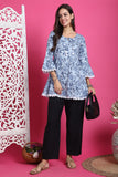 Light Blue Pure Cotton Floral Printed Tunic