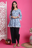 Light Blue Pure Cotton Floral Printed Tunic