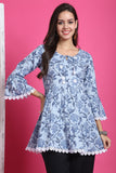 Light Blue Pure Cotton Floral Printed Tunic