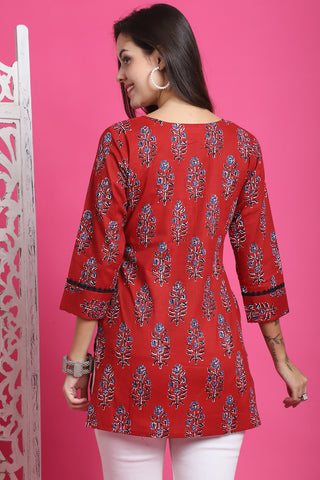 Maroon Pure Cotton Floral Printed Tunic