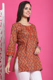 Orange Pure Cotton Floral Printed Tunic