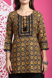 Black & Yellow Pure Cotton Floral Printed Tunic