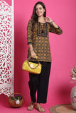 Black & Yellow Pure Cotton Floral Printed Tunic