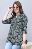 Navy Blue Pure Cotton Floral Printed Tunic