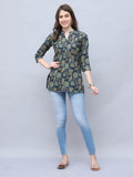 Navy Blue Pure Cotton Floral Printed Tunic