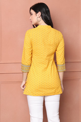 Mustard  Pure Cotton Printed Tunic