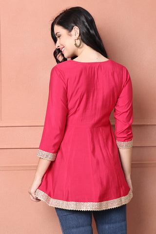 Pink Poly Silk Solid Tunic