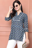 Navy Blue Pure Cotton Floral Printed Tunic