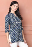 Navy Blue Pure Cotton Floral Printed Tunic