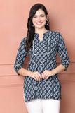 Navy Blue Pure Cotton Floral Printed Tunic