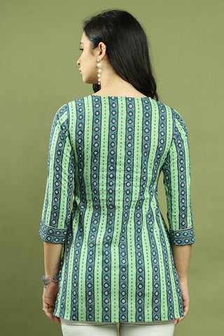 Blue & Green Women Pure Cotton Jaipuri Printed Tunic