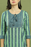 Blue & Green Women Pure Cotton Jaipuri Printed Tunic