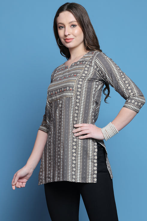 Grey Pure Cotton Jaipuri Printed Tunic