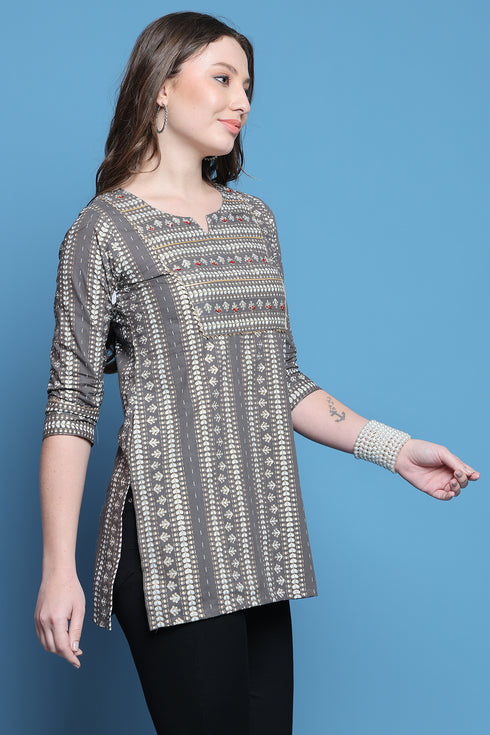 Grey Pure Cotton Jaipuri Printed Tunic