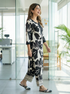 Women Black & Off White Cotton Botanical Floral Printed Kurta With Pant